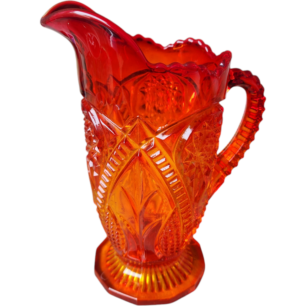 Viking Yesteryear Hobstar Amberina Red Pressed Glass 24 Oz Pitcher
