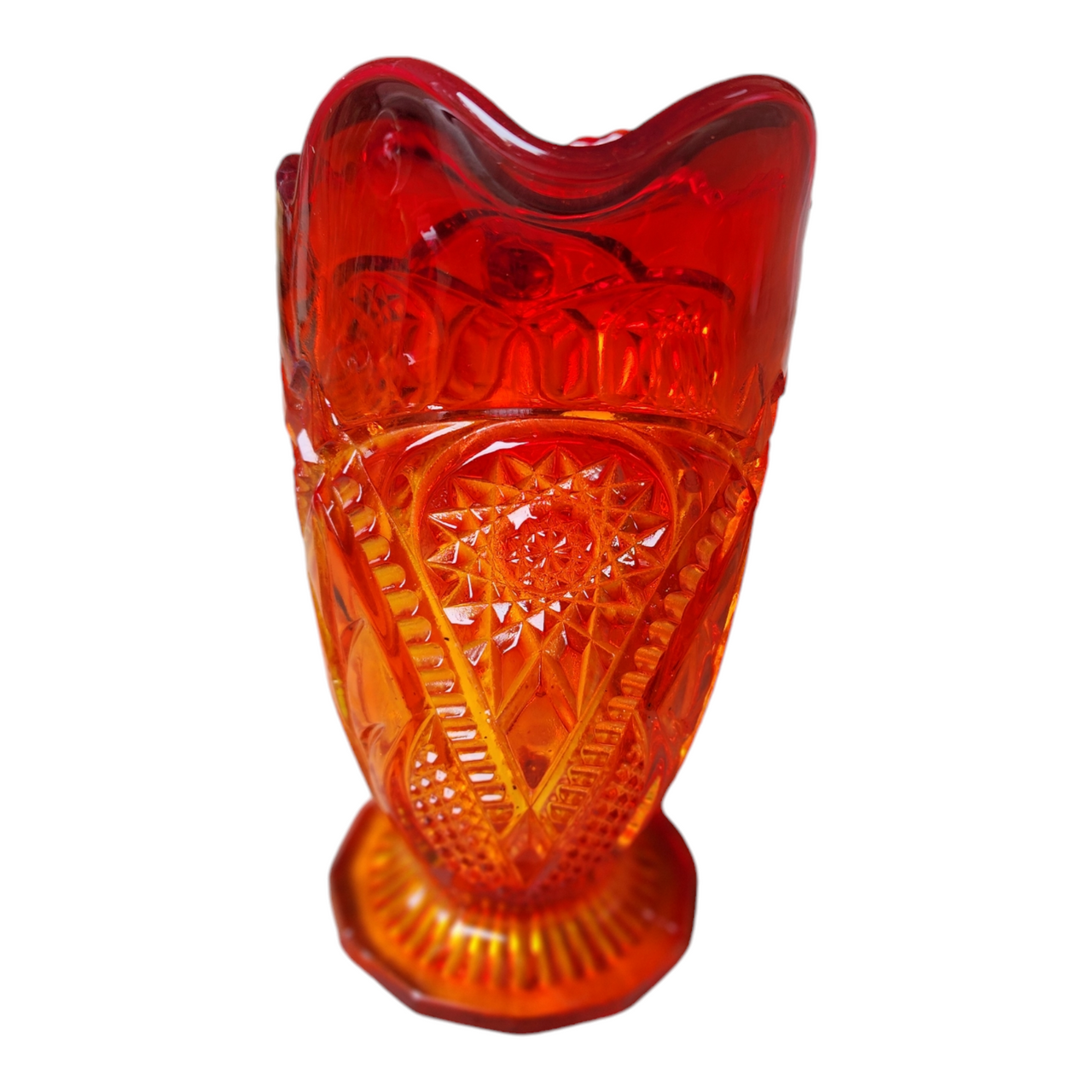 Viking Yesteryear Hobstar Amberina Red Pressed Glass 24 Oz Pitcher