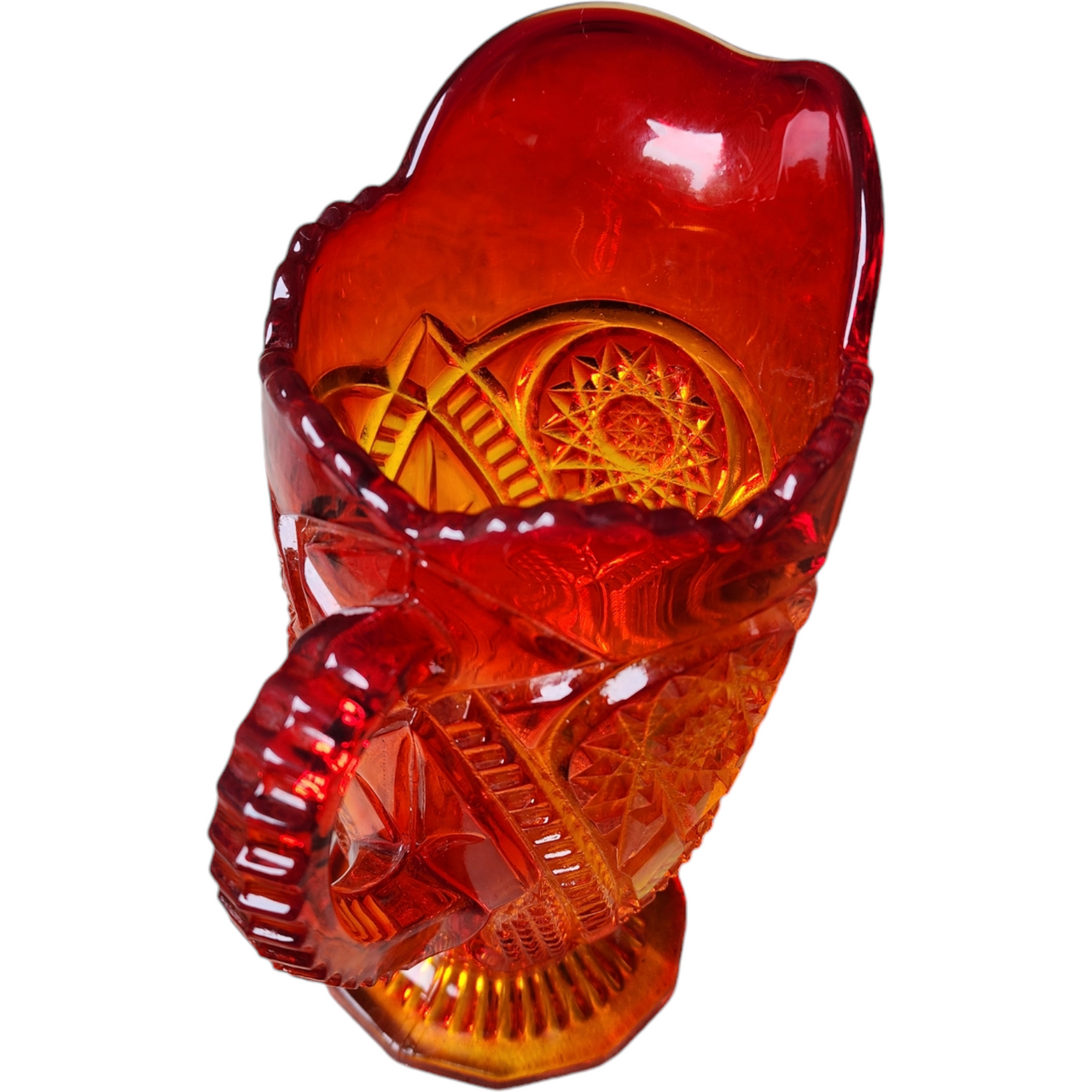 Viking Yesteryear Hobstar Amberina Red Pressed Glass 24 Oz Pitcher