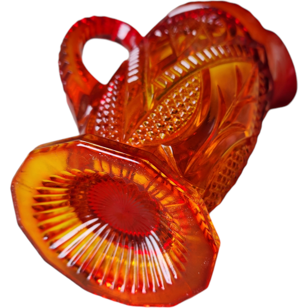 Viking Yesteryear Hobstar Amberina Red Pressed Glass 24 Oz Pitcher
