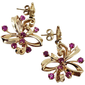 Vintage 2ct Ruby Dangling Earrings In Gold