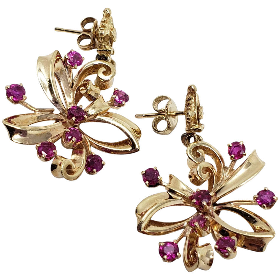 Vintage 2ct Ruby Dangling Earrings In Gold