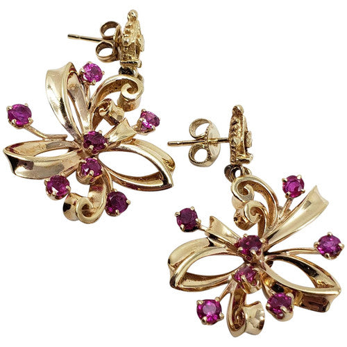 Vintage 2ct Ruby Dangling Earrings In Gold
