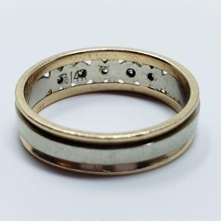 Vintage 6.5mm Men's Wedding Band 14k Yellow & White Gold Diamond Size 10