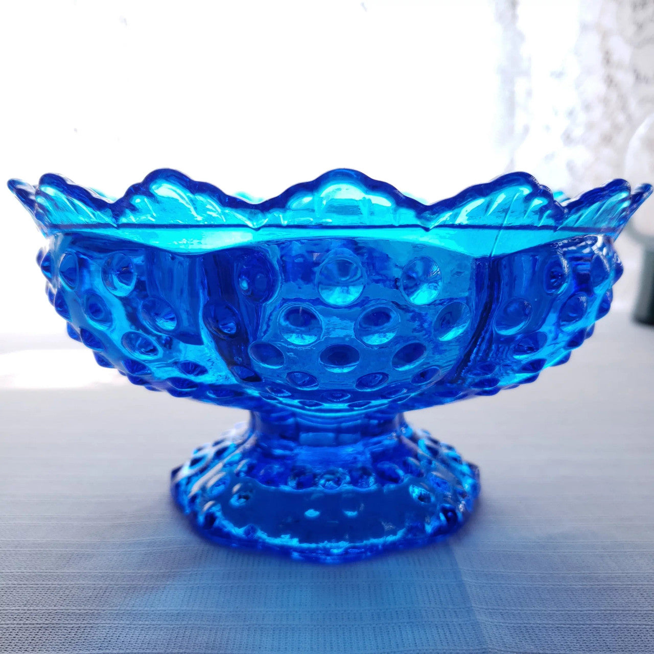 Vintage FENTON Hobnail Blue Colonial Blue Glass 6 Candle Holder Table Center Piece