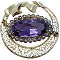 Vintage Natural Amethyst & Pearl Brooch in 14KT Gold