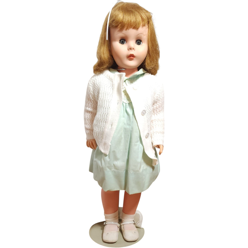 Vintage 1950s Walker Doll in Mint Green Dress and Cardigan - 29"