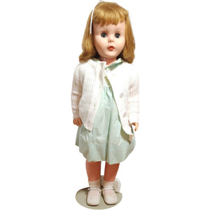 Vintage 1950s Walker Doll in Mint Green Dress and Cardigan - 29"