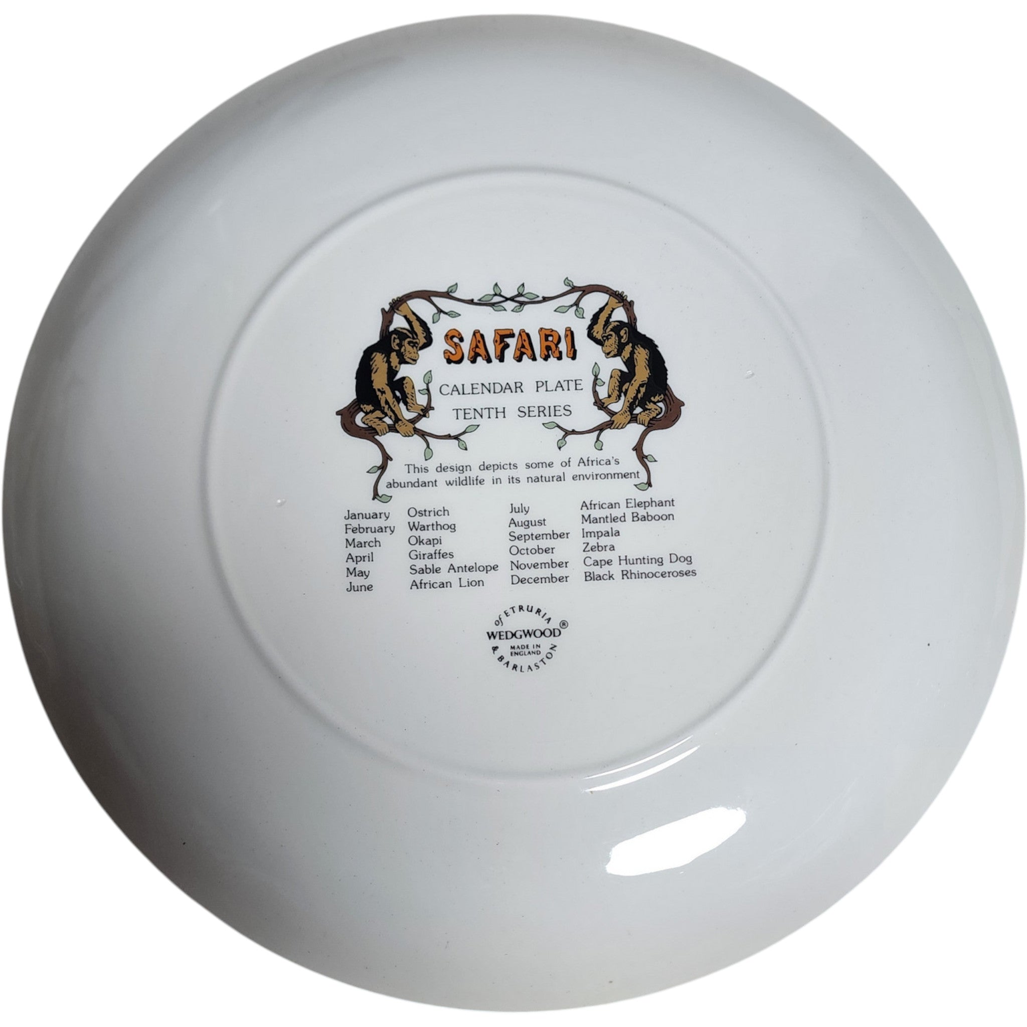 Vintage 1980 Wedgwood Safari Calendar Plate Tenth Series No Box