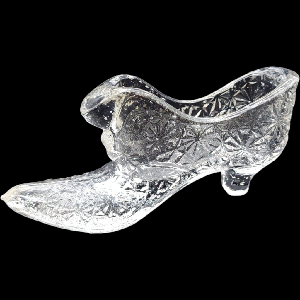6" Vintage 1995 Fenton Clear Glass Slipper with Kitten Figurine