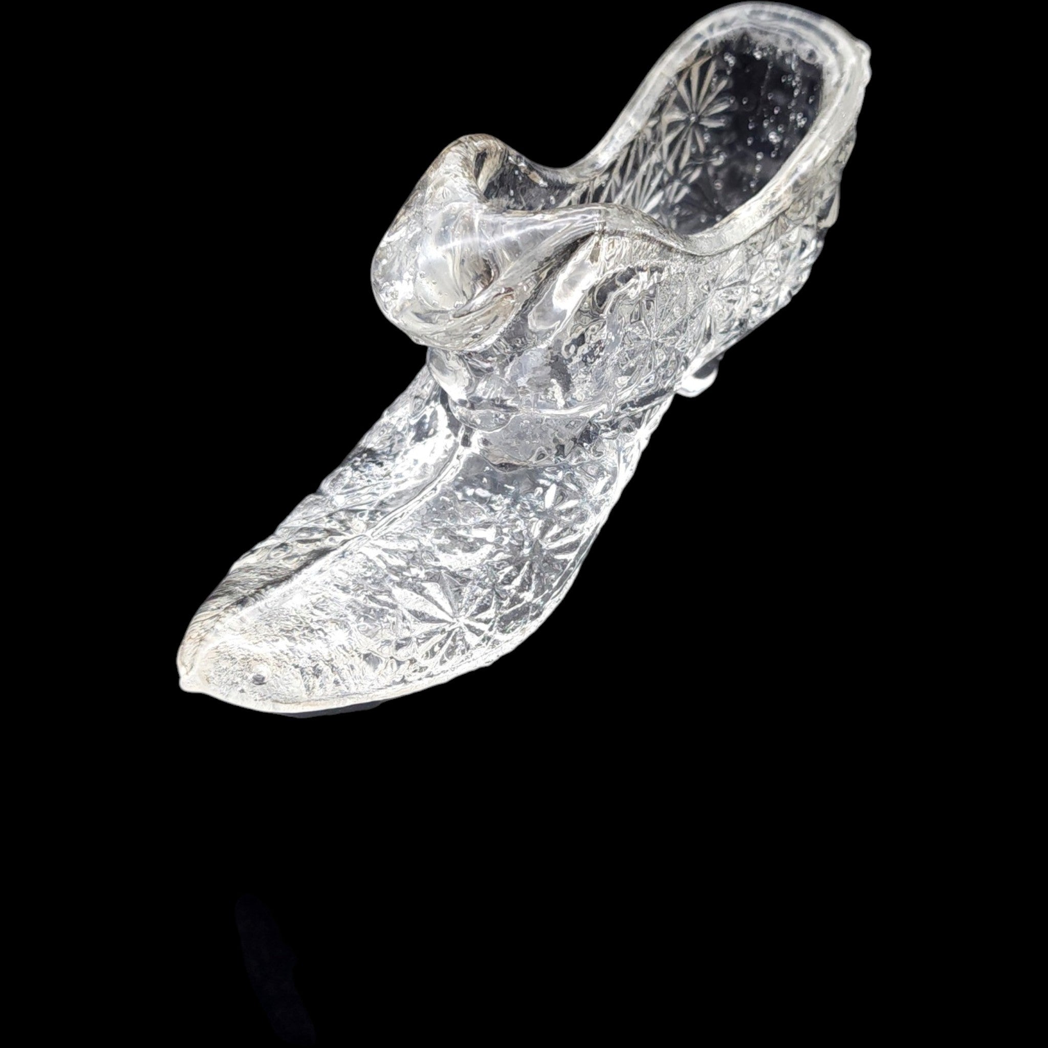 6" Vintage 1995 Fenton Clear Glass Slipper with Kitten Figurine