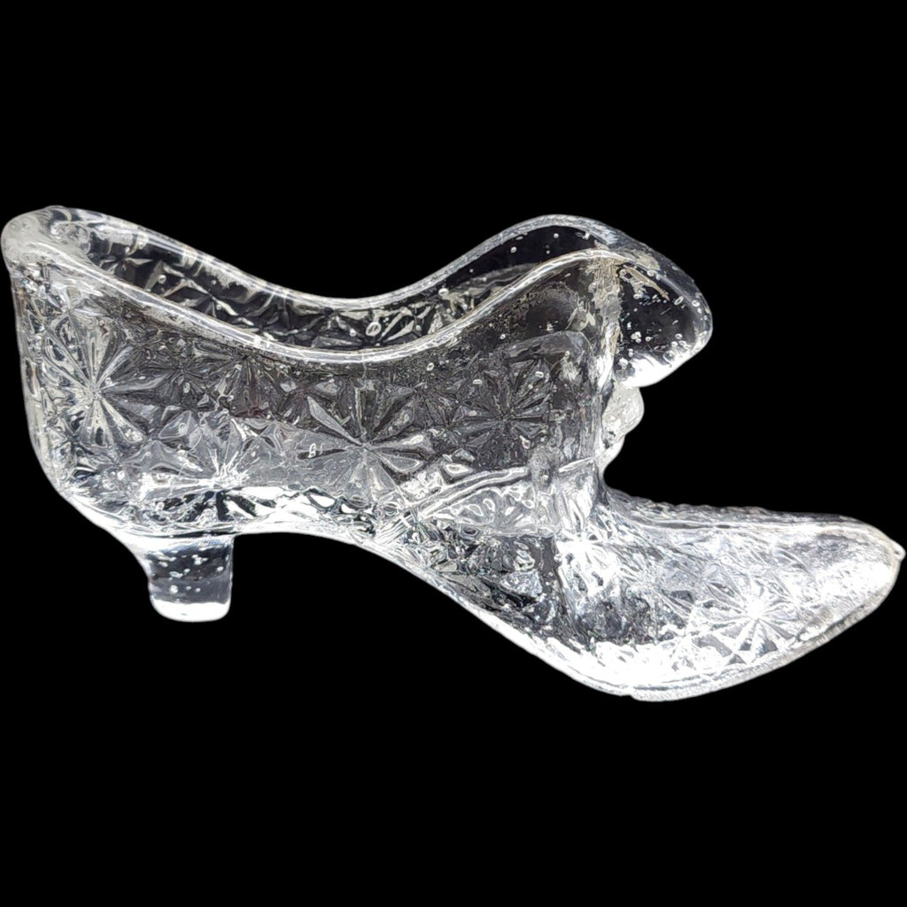 6" Vintage 1995 Fenton Clear Glass Slipper with Kitten Figurine