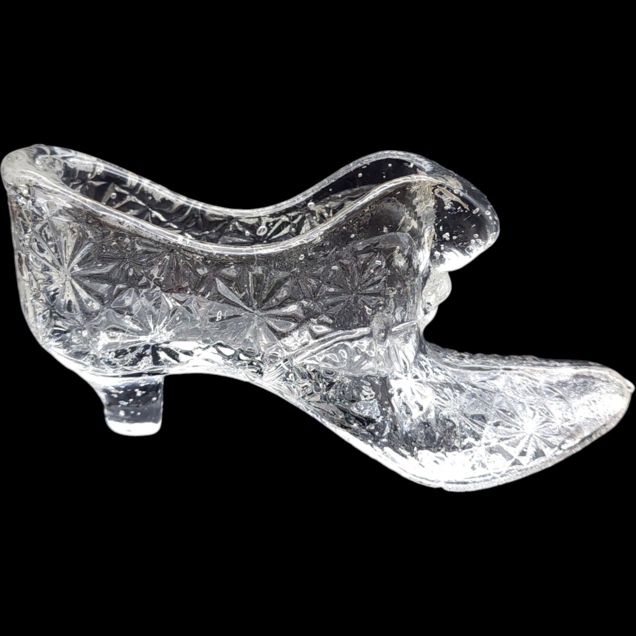 6" Vintage 1995 Fenton Clear Glass Slipper with Kitten Figurine