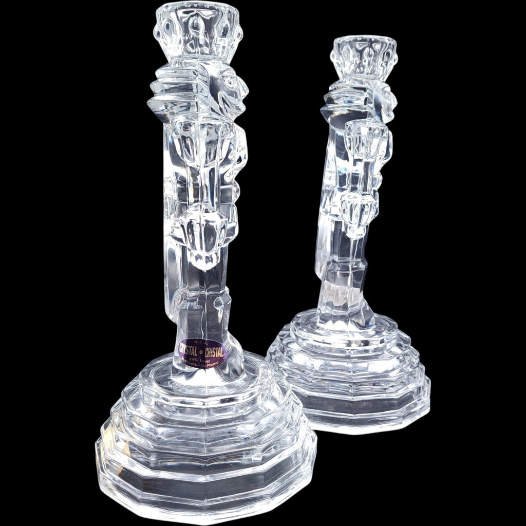 Vintage 24% Lead Crystal Nutcracker Candlestick Holders - Pair