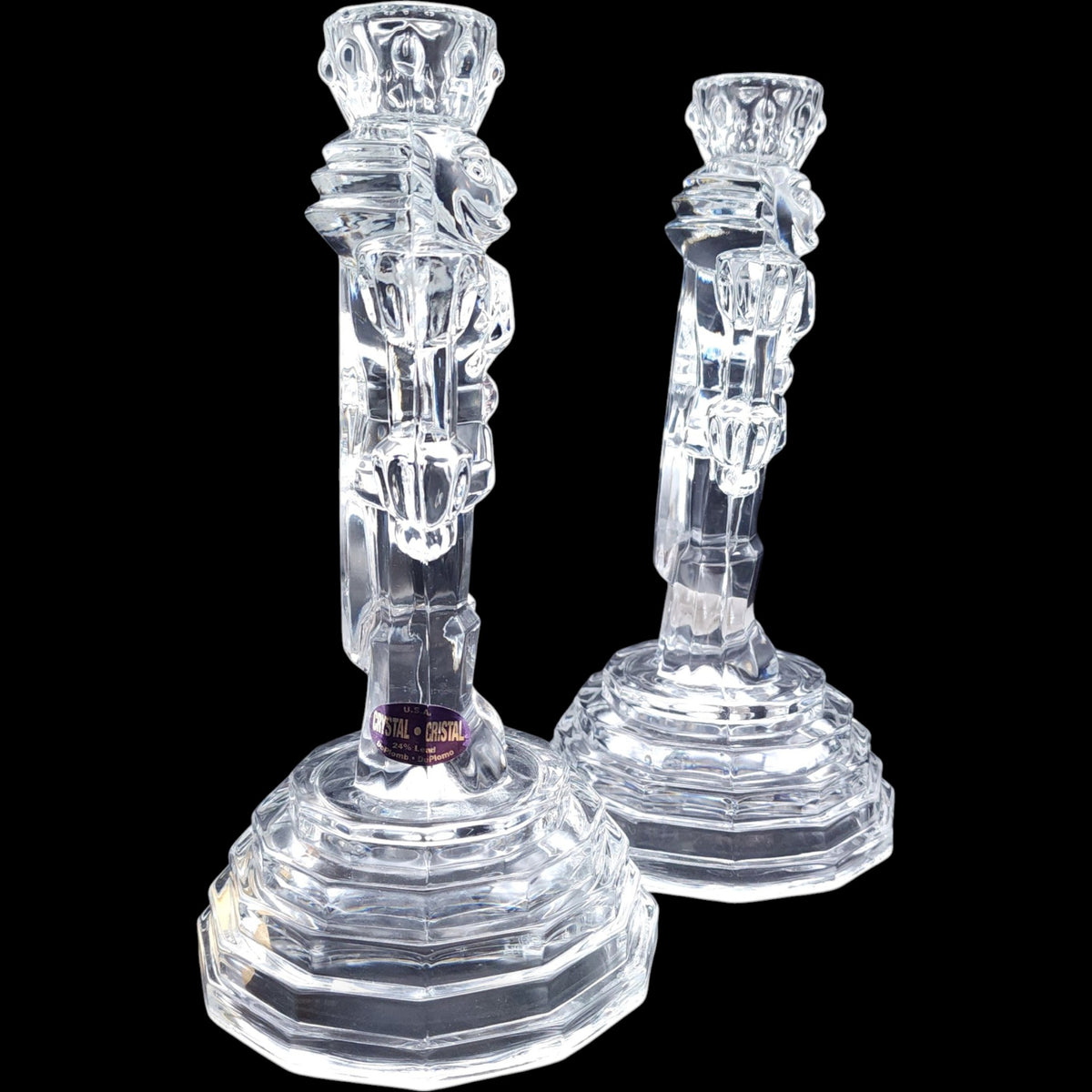 Vintage 24% Lead Crystal Nutcracker Candlestick Holders - Pair