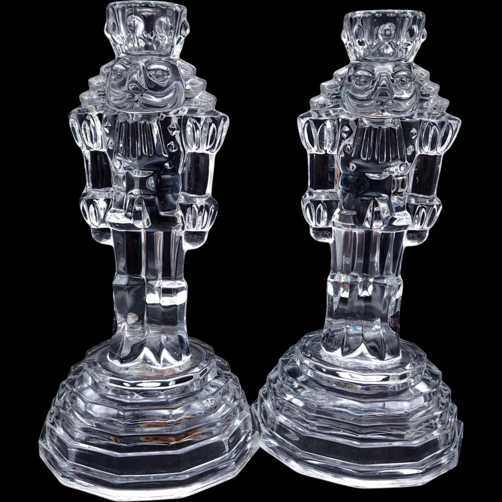 Vintage 24% Lead Crystal Nutcracker Candlestick Holders - Pair