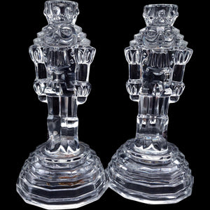 Vintage 24% Lead Crystal Nutcracker Candlestick Holders - Pair