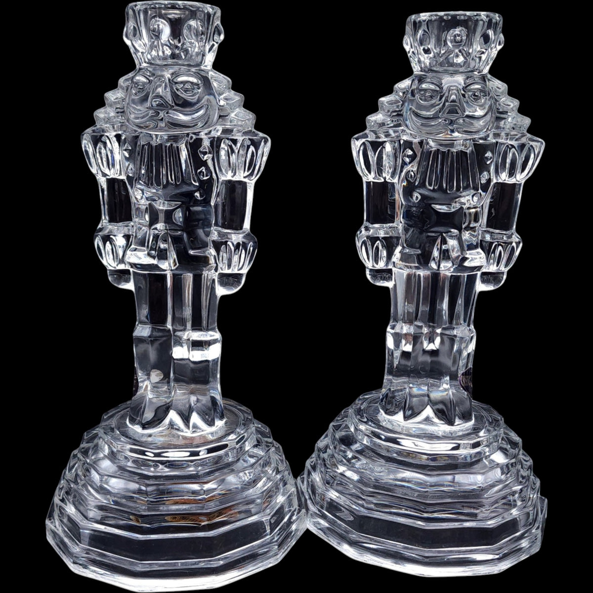 Vintage 24% Lead Crystal Nutcracker Candlestick Holders - Pair