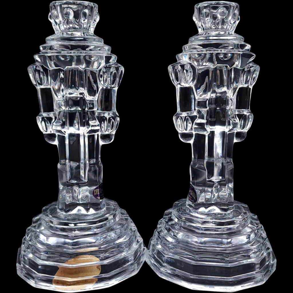 Vintage 24% Lead Crystal Nutcracker Candlestick Holders - Pair