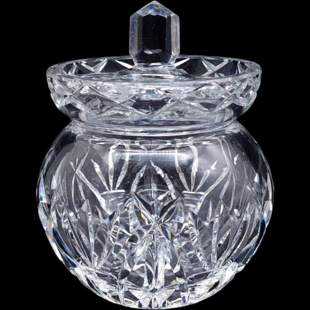 Vintage 5-Inch Cut Crystal Mustard Jam Jar with Spoon Notch Lid