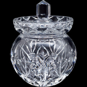 Vintage 5-Inch Cut Crystal Mustard Jam Jar with Spoon Notch Lid