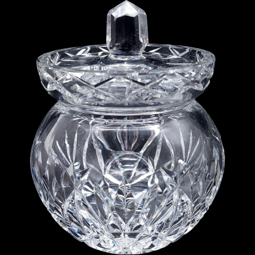 Vintage 5-Inch Cut Crystal Mustard Jam Jar with Spoon Notch Lid