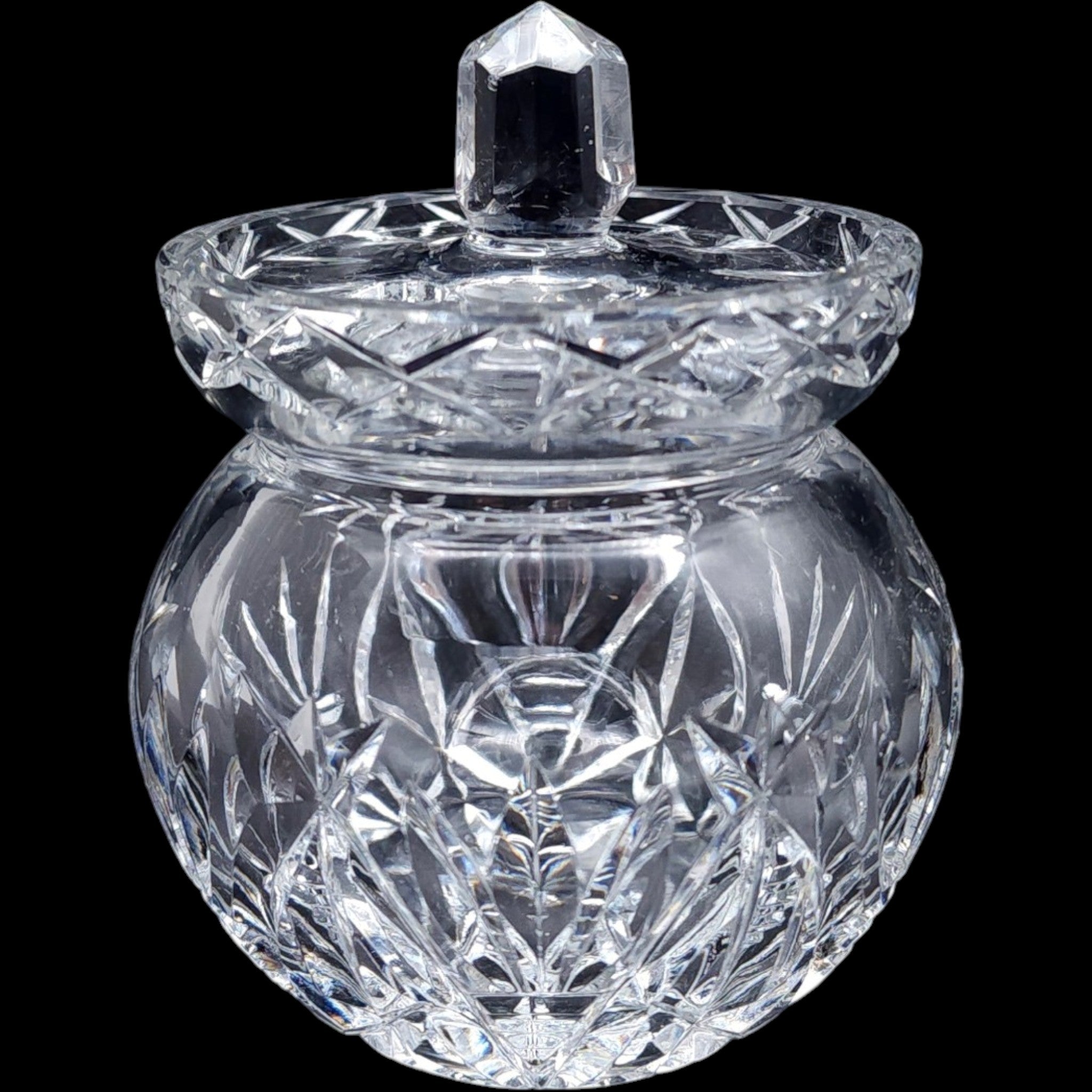 Vintage 5-Inch Cut Crystal Mustard Jam Jar with Spoon Notch Lid