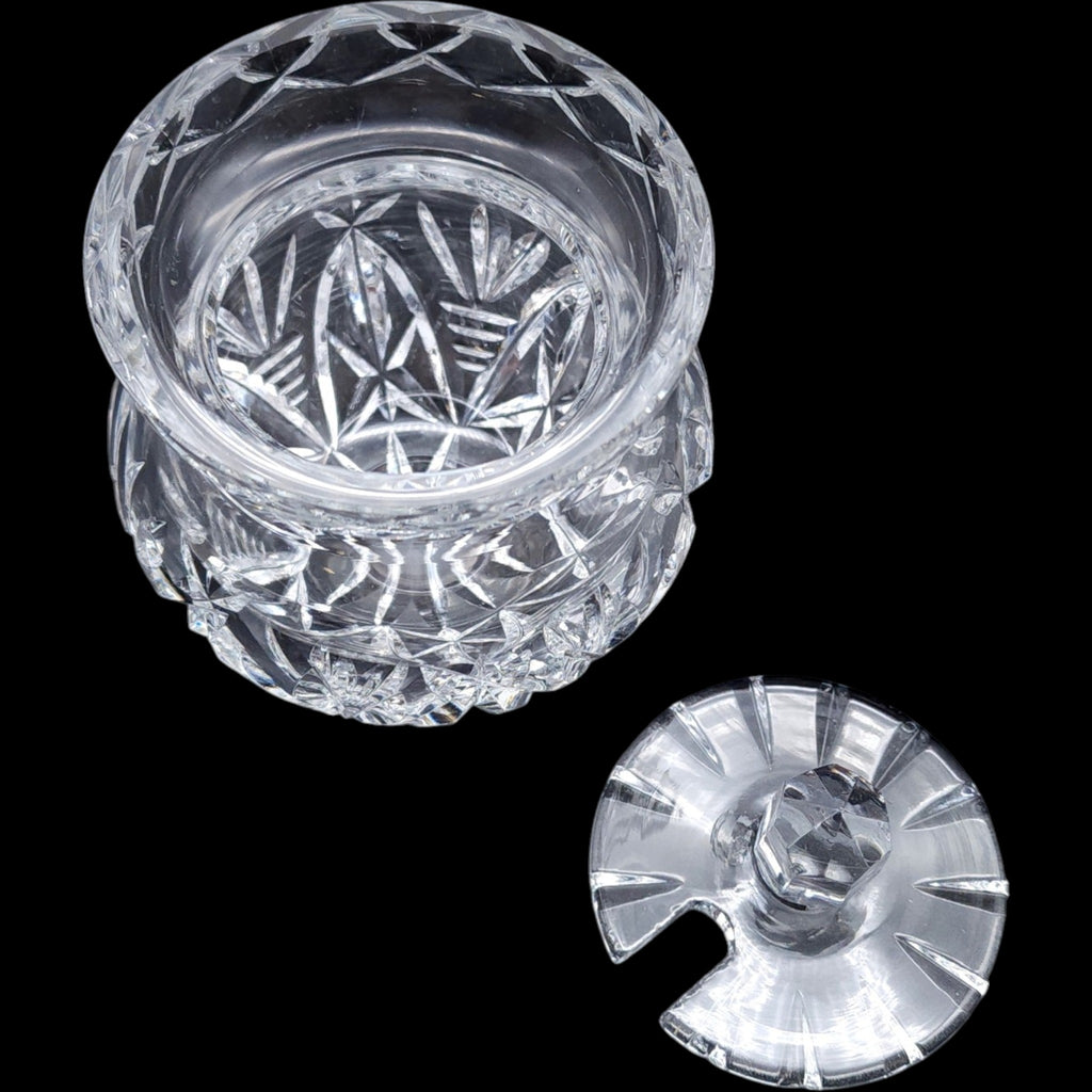 Vintage 5-Inch Cut Crystal Mustard Jam Jar with Spoon Notch Lid