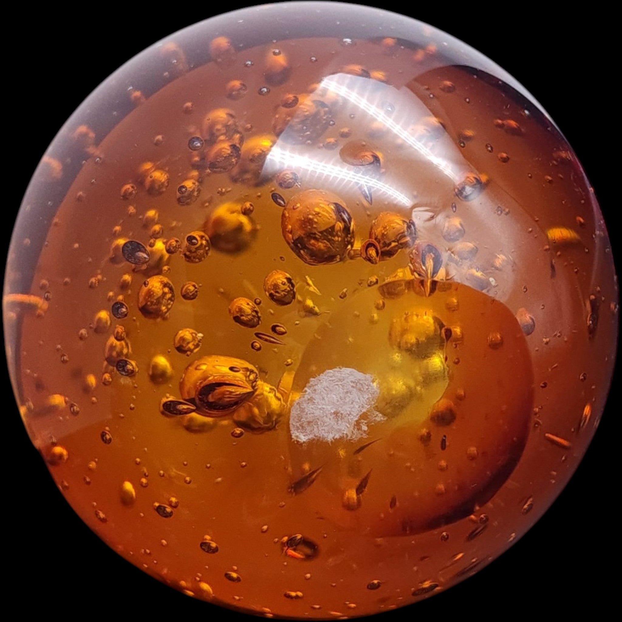 Vintage Amber Art Glass Sphere Paperweight with Controlled Bubbles