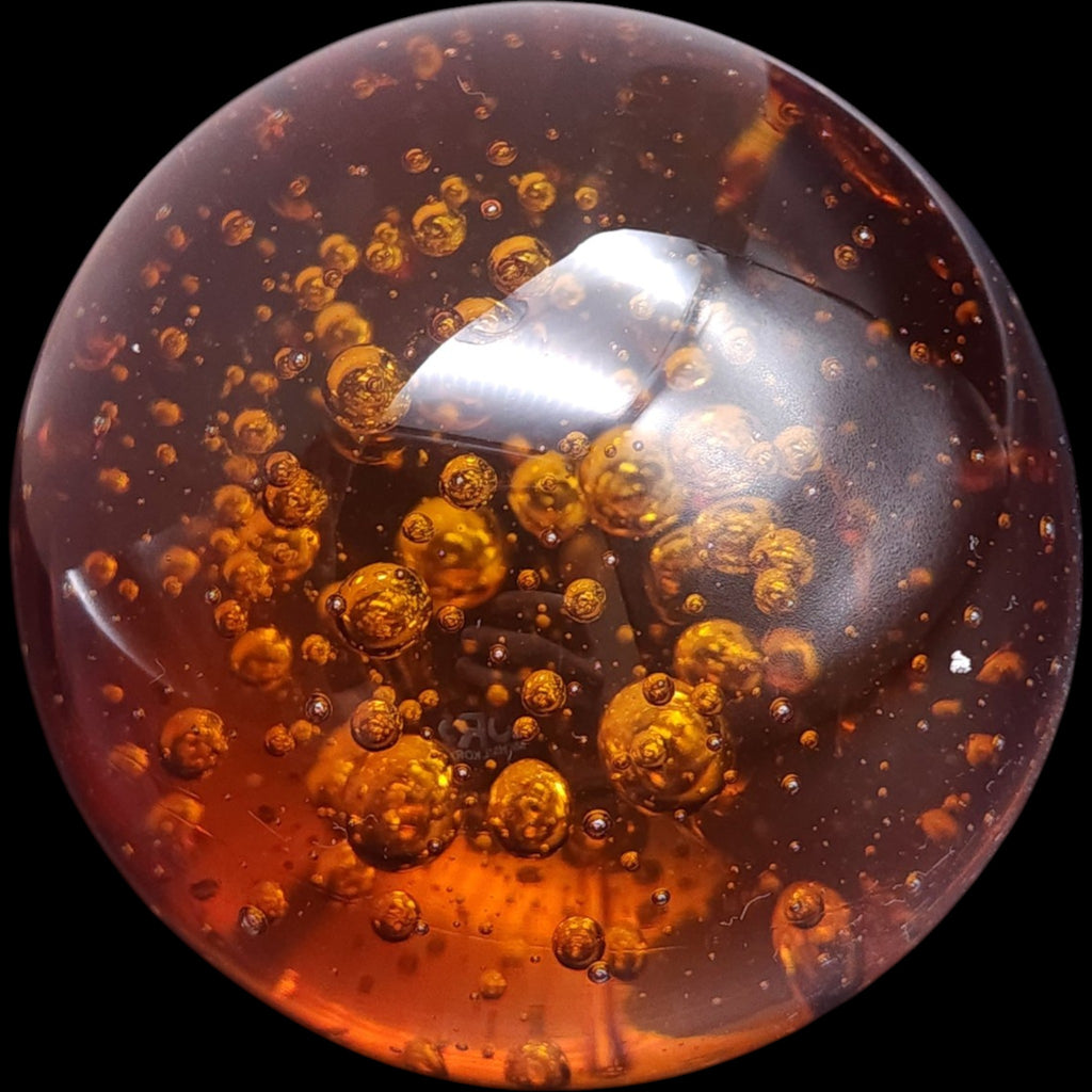 Vintage Amber Art Glass Sphere Paperweight with Controlled Bubbles
