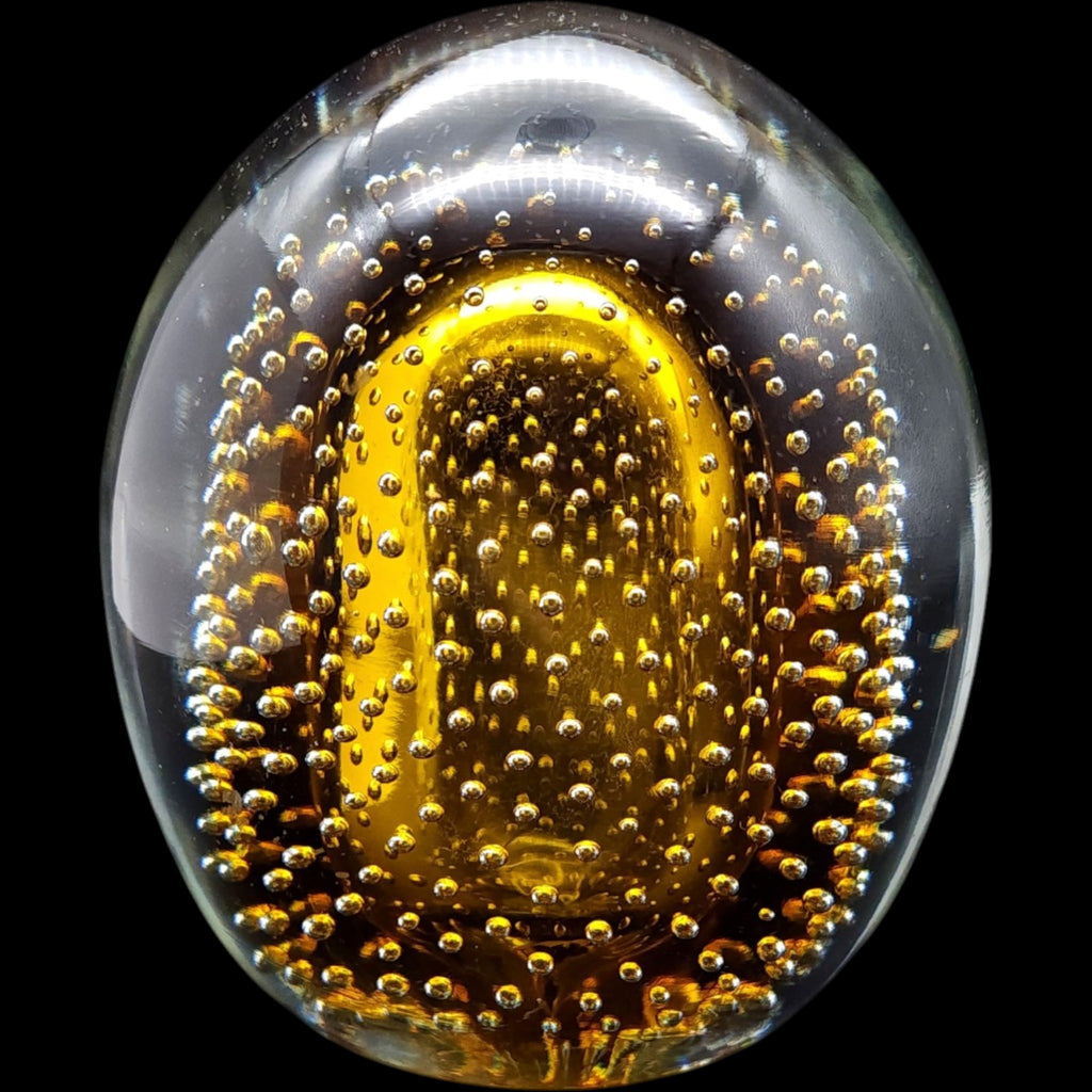 Vintage Amber Controlled Bubble Art Glass Egg Paperweight