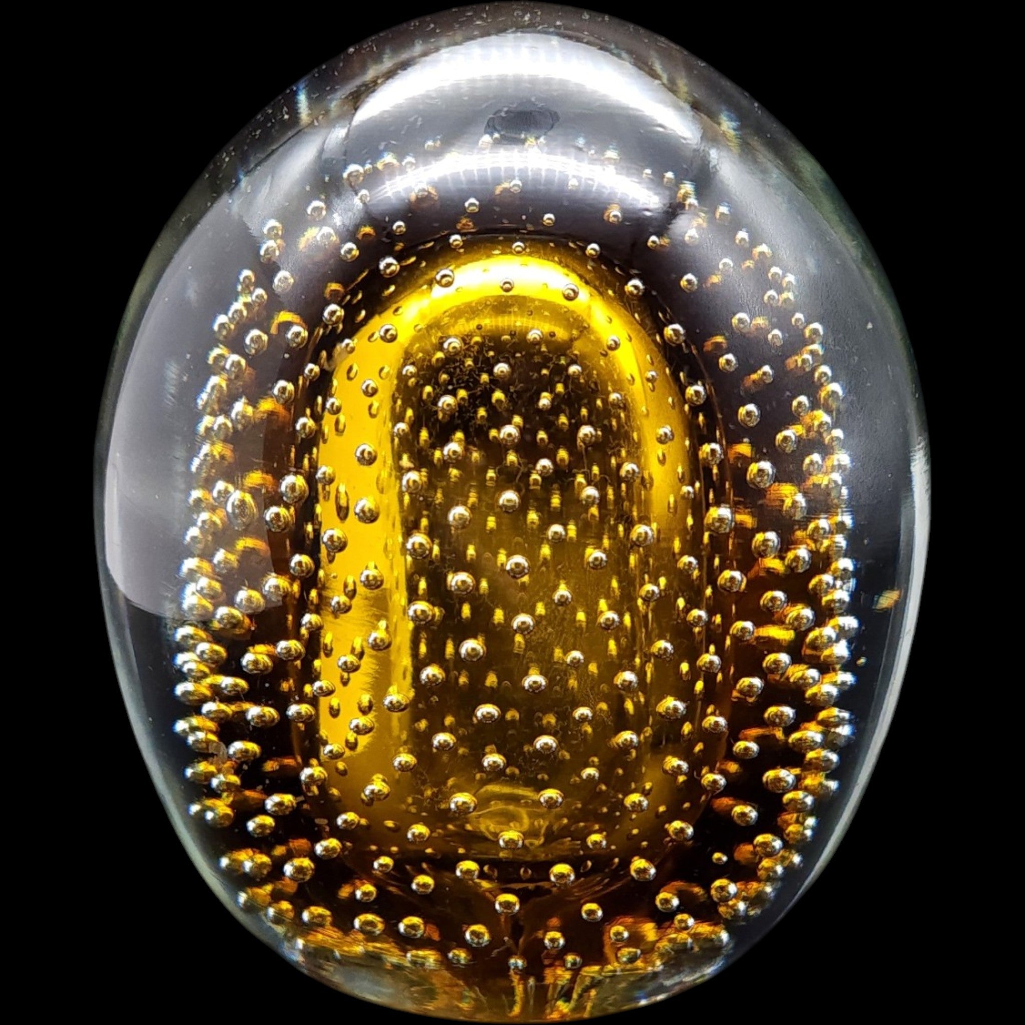 Vintage Amber Controlled Bubble Art Glass Egg Paperweight