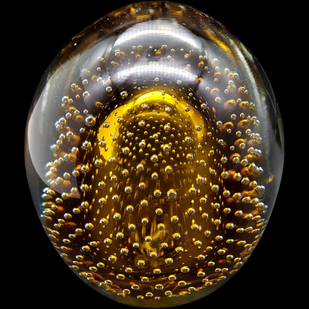 Vintage Amber Controlled Bubble Art Glass Egg Paperweight