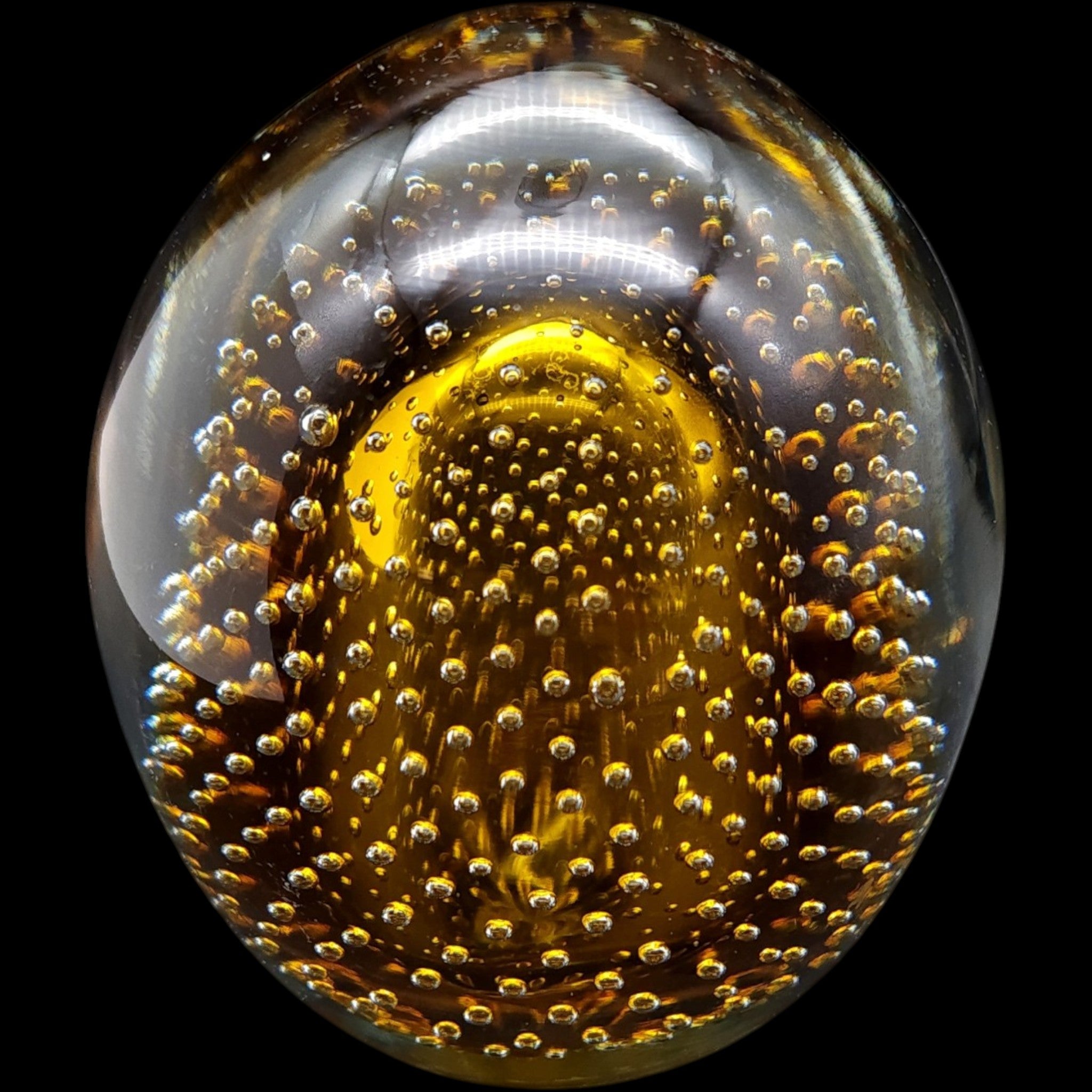 Vintage Amber Controlled Bubble Art Glass Egg Paperweight