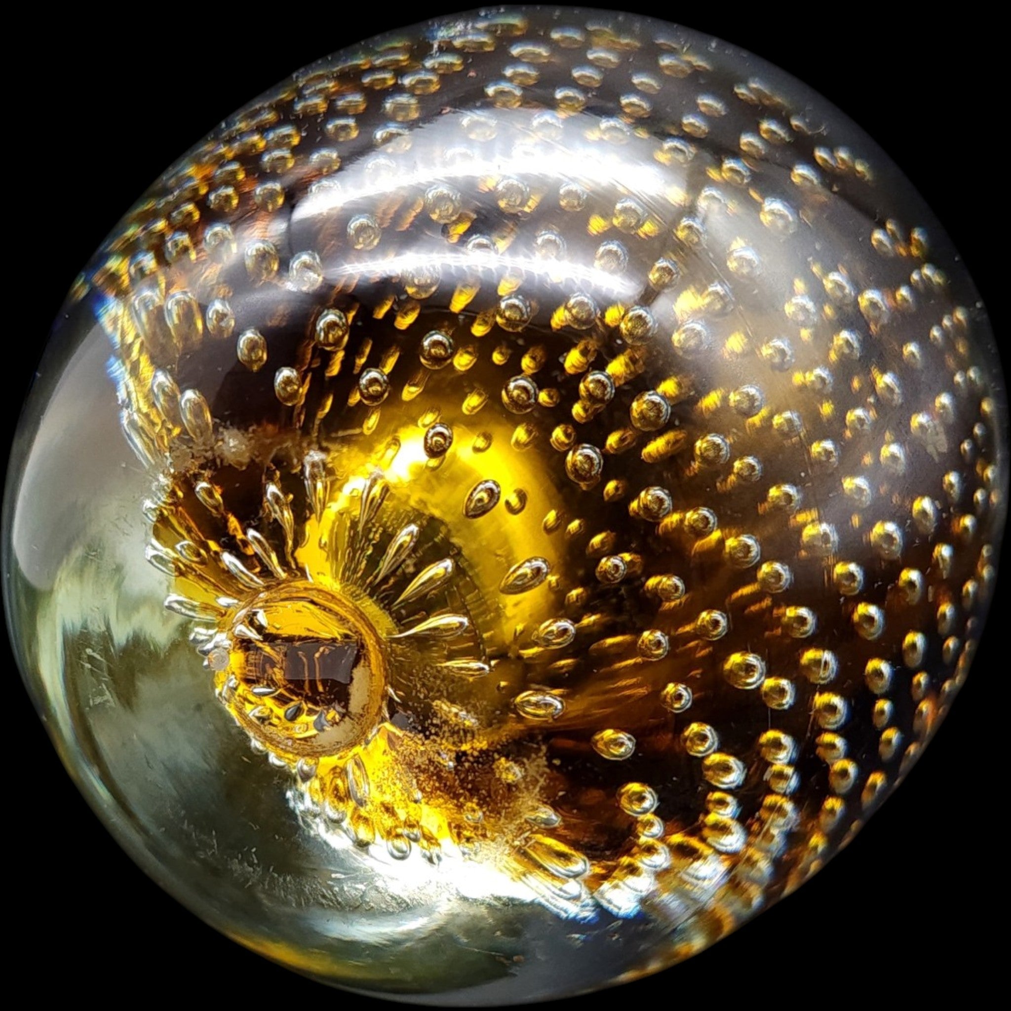 Vintage Amber Controlled Bubble Art Glass Egg Paperweight