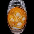 Vintage Julia Crystal Amber Cut to Clear Crystal Floral Oval Vase