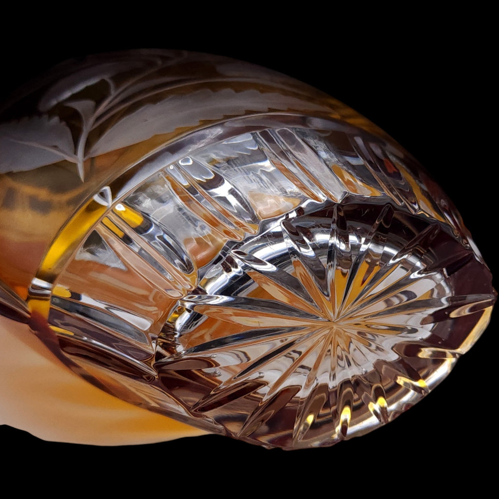 Vintage Julia Crystal Amber Cut to Clear Crystal Floral Oval Vase
