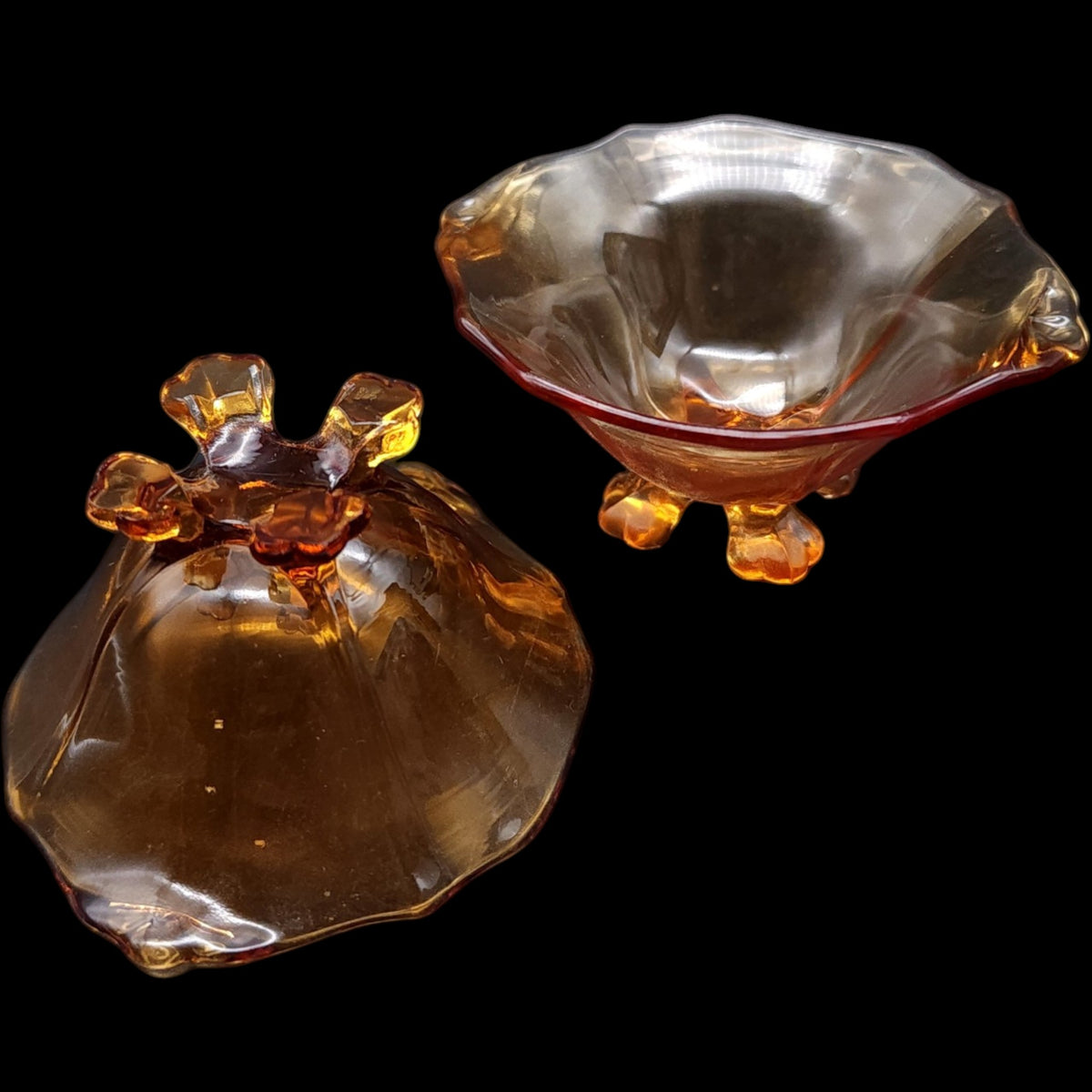 Vintage Amber Glass Footed Salt Dips Pair 3 Inch Open Salt Cellars