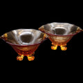 Vintage Amber Glass Footed Salt Dips Pair 3 Inch Open Salt Cellars