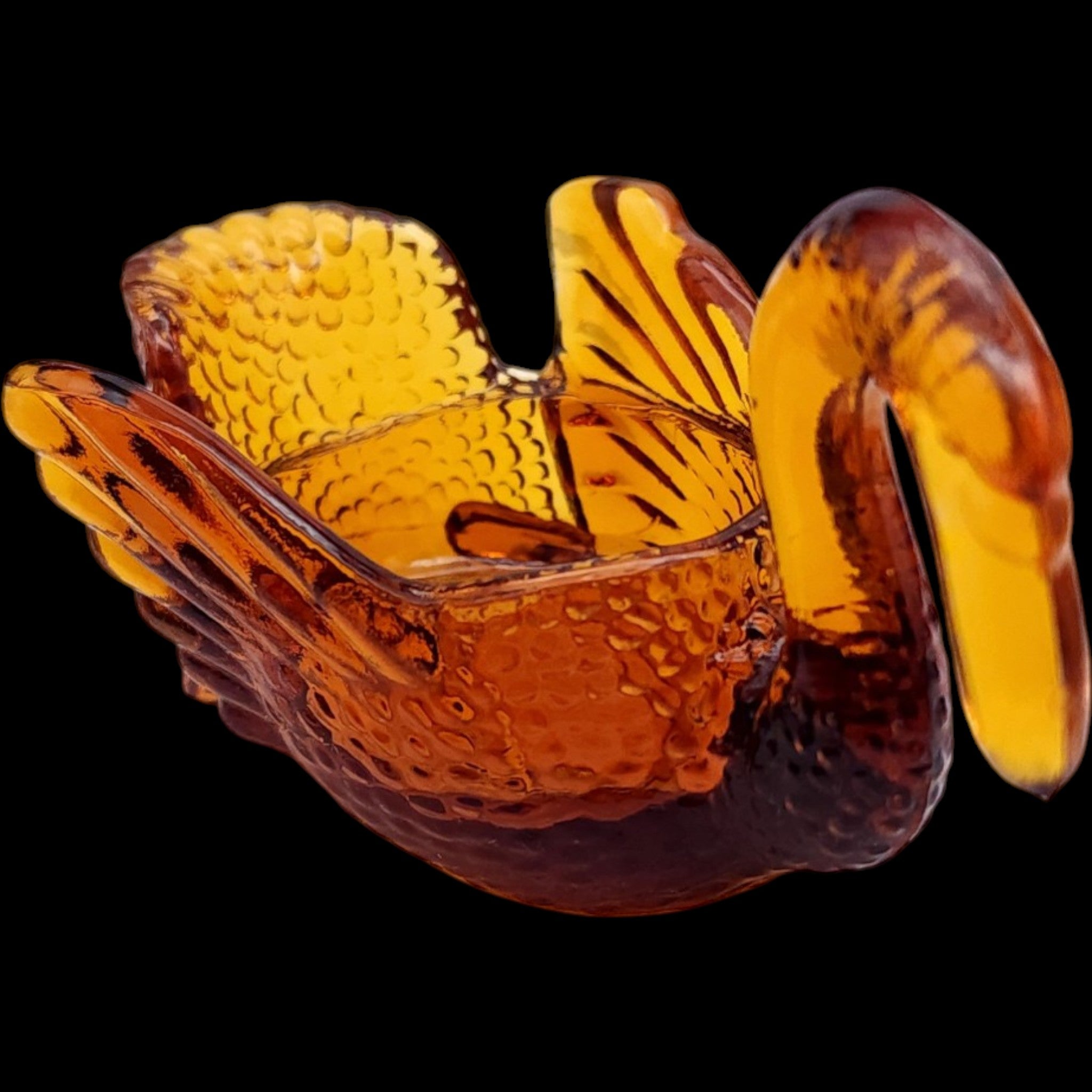 Vintage Amber Glass Swan Open Salt Dish & Figurine by Mosser Glass