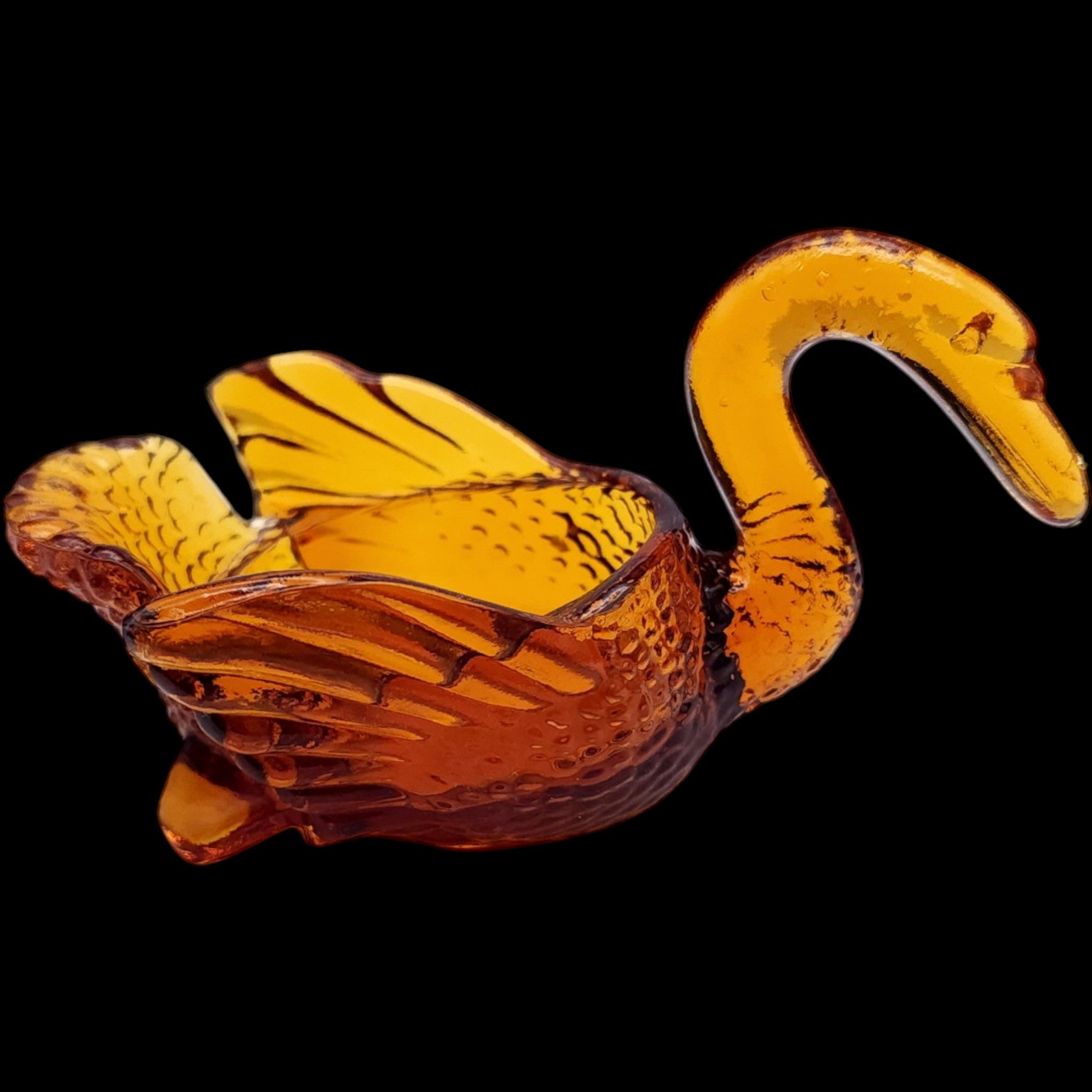 Vintage Amber Glass Swan Open Salt Dish & Figurine by Mosser Glass