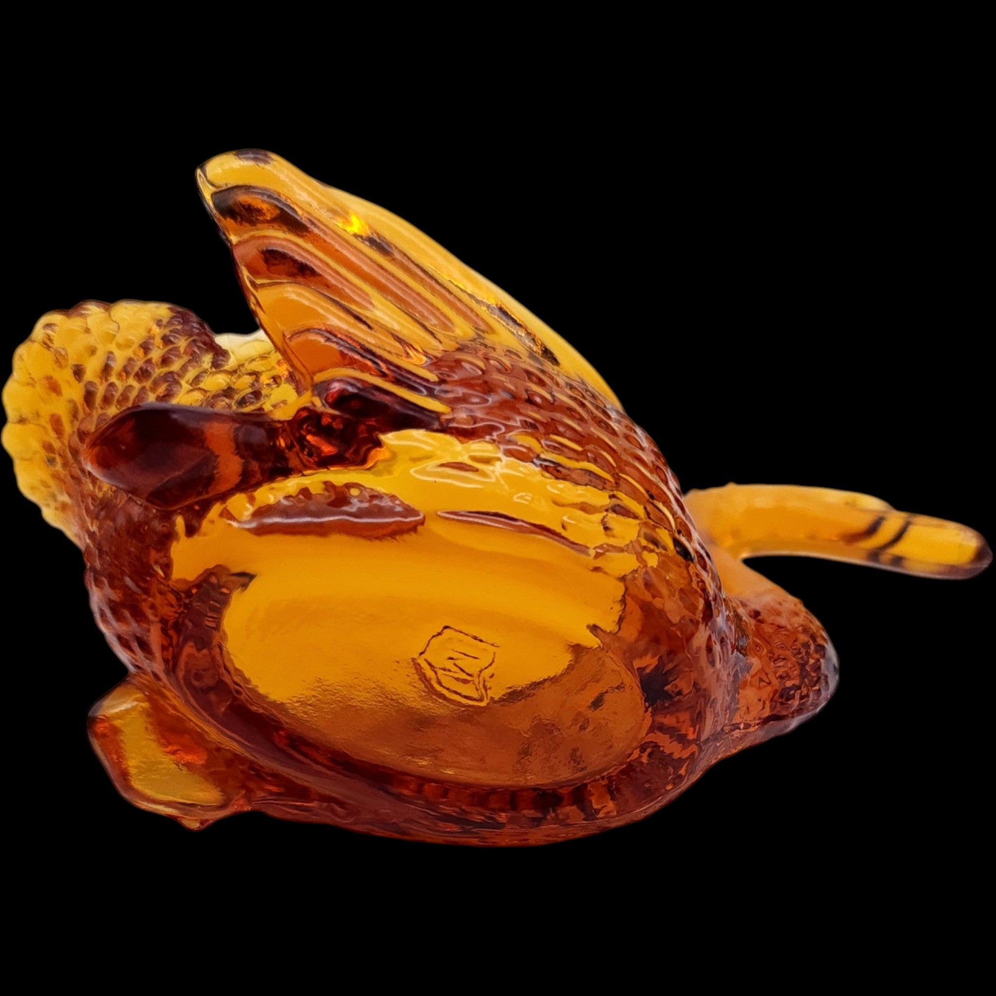 Vintage Amber Glass Swan Open Salt Dish & Figurine by Mosser Glass