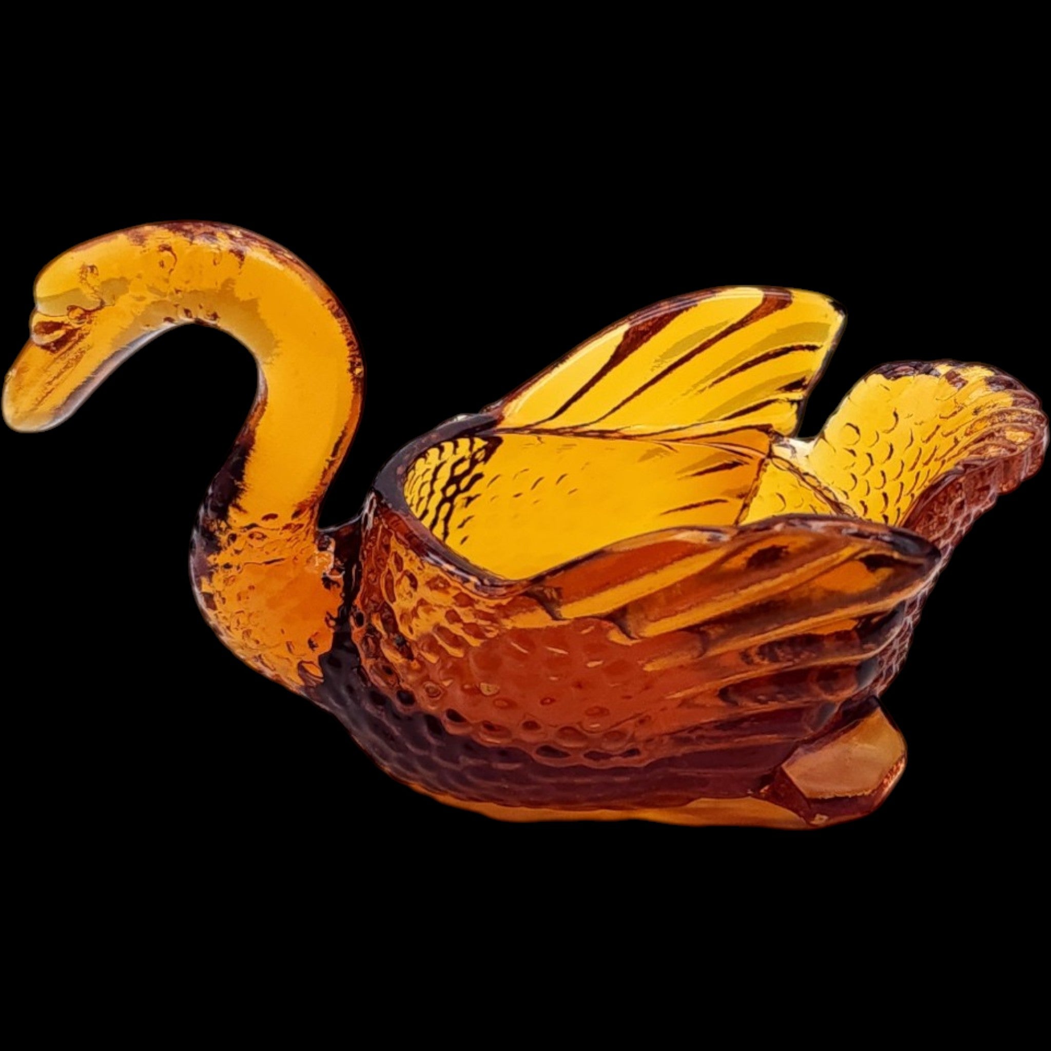Vintage Amber Glass Swan Open Salt Dish & Figurine by Mosser Glass