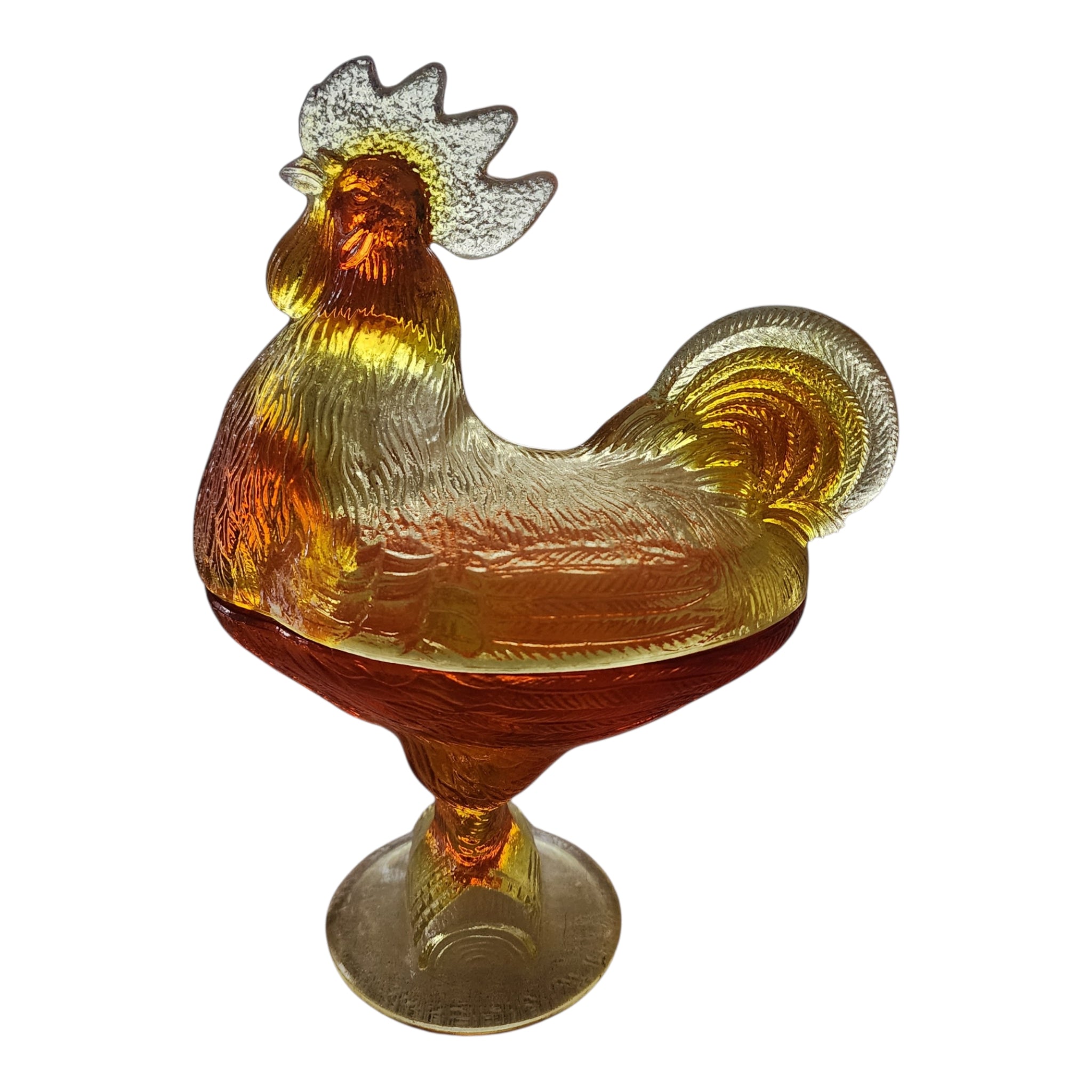 Vintage Amber and Amberina Glass Rooster Pedestal Candy Dish