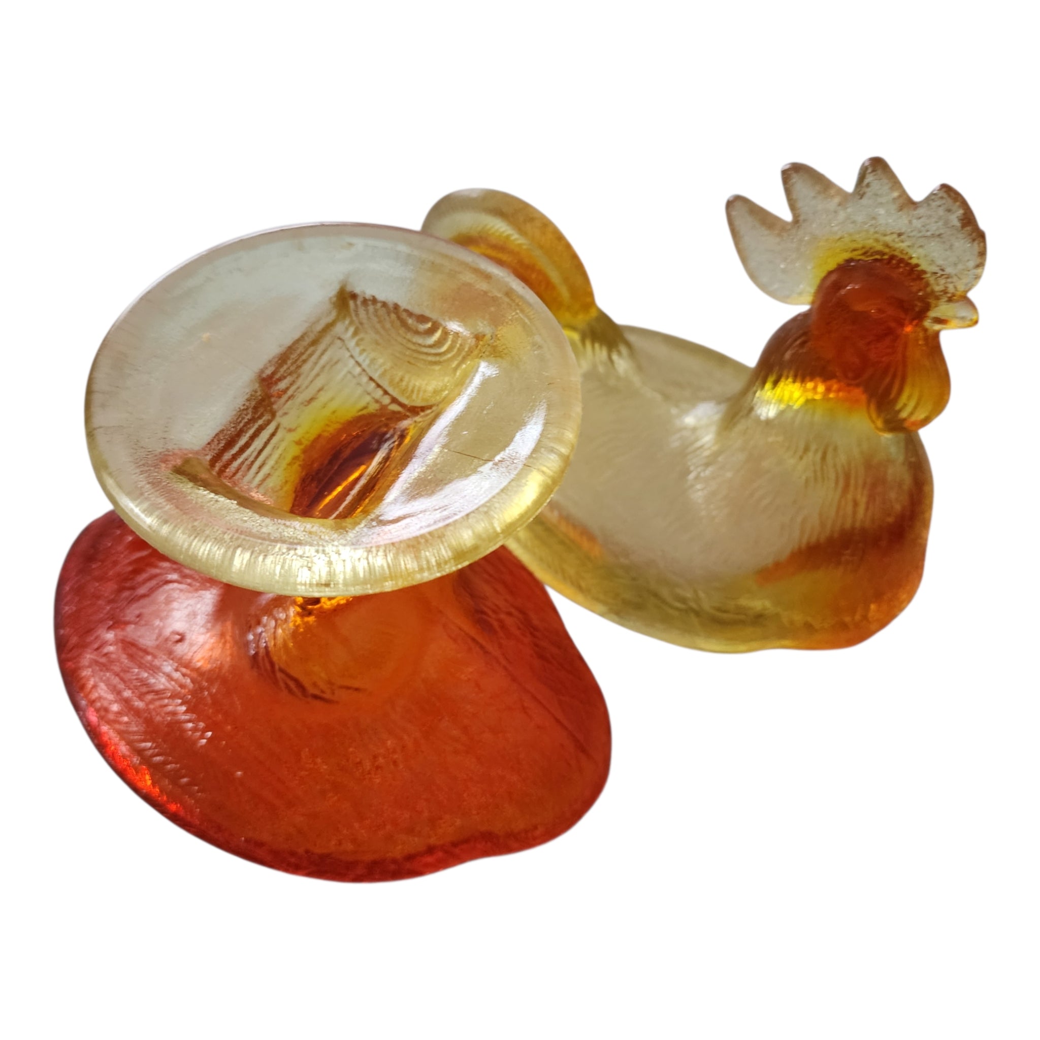 Vintage Amber and Amberina Glass Rooster Pedestal Candy Dish