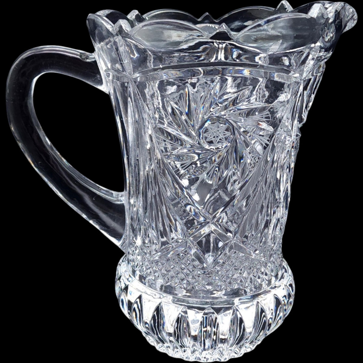 Vintage American Brilliant Cut Glass Style Pinwheel Pitcher