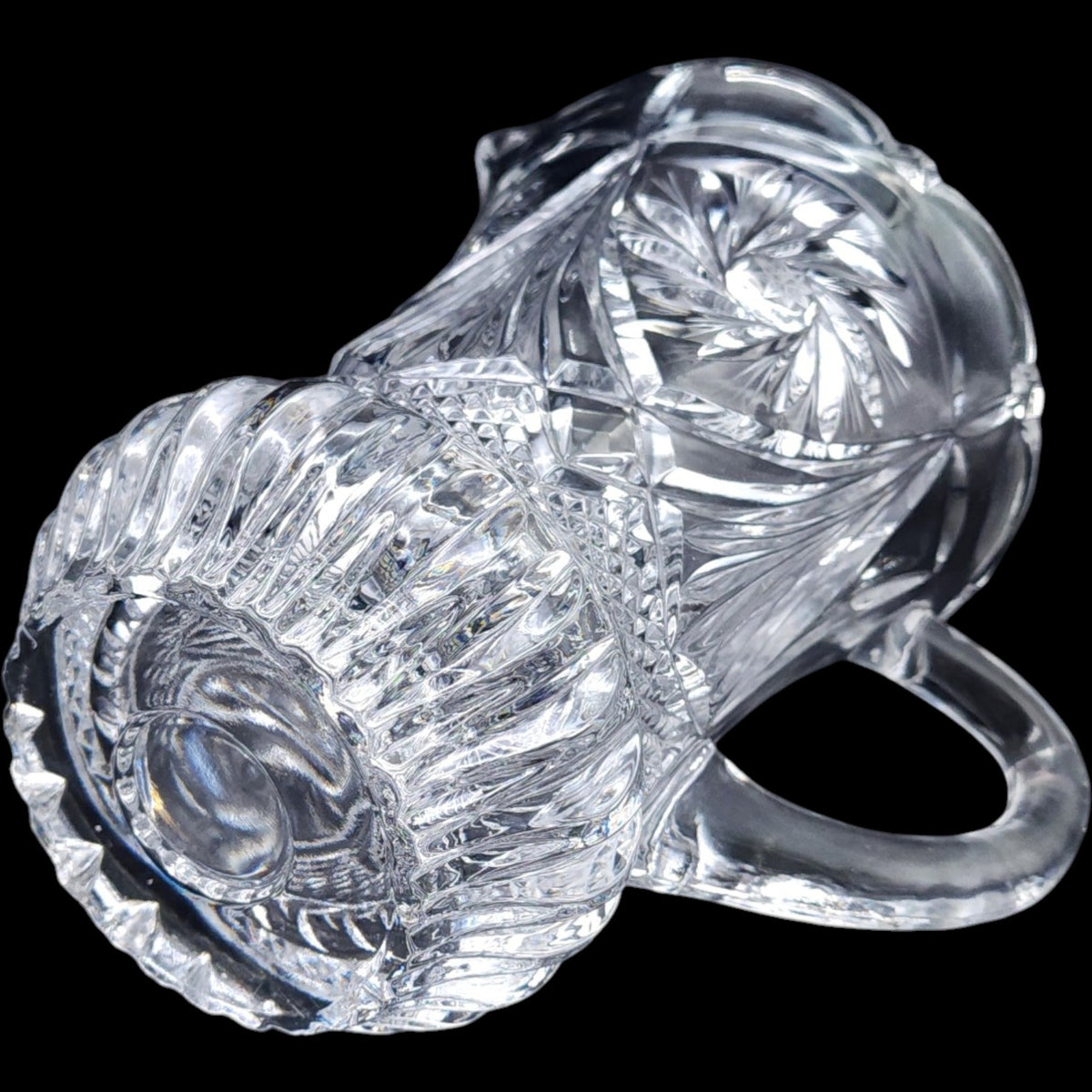 Vintage American Brilliant Cut Glass Style Pinwheel Pitcher