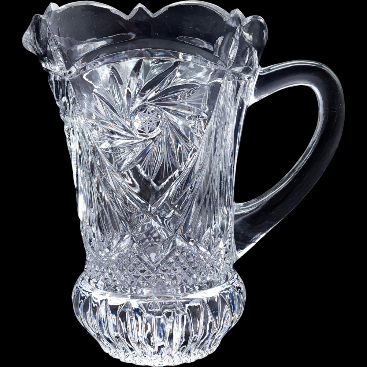 Vintage American Brilliant Cut Glass Style Pinwheel Pitcher