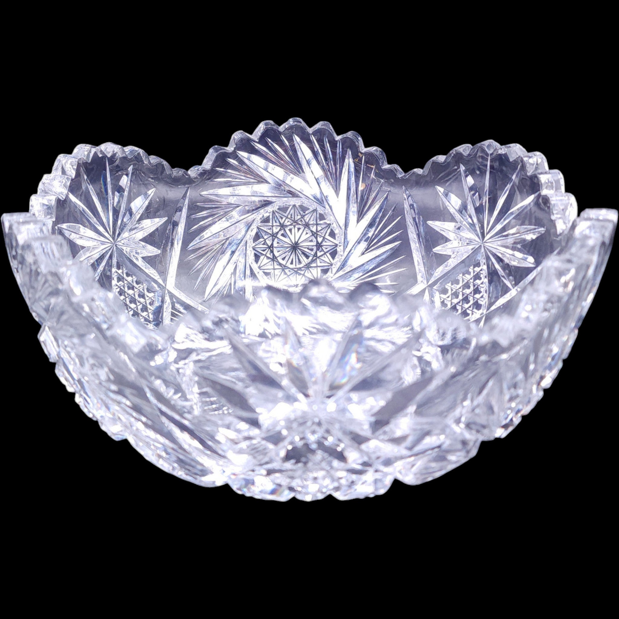 Vintage American Brilliant Period Cut Crystal Pinwheel & Starburst Bowl