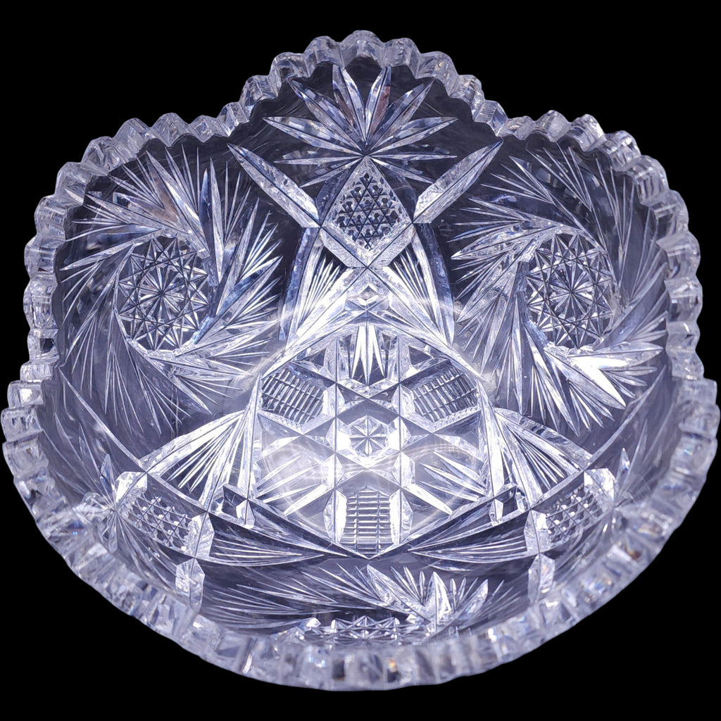 Vintage American Brilliant Period Cut Crystal Pinwheel & Starburst Bowl
